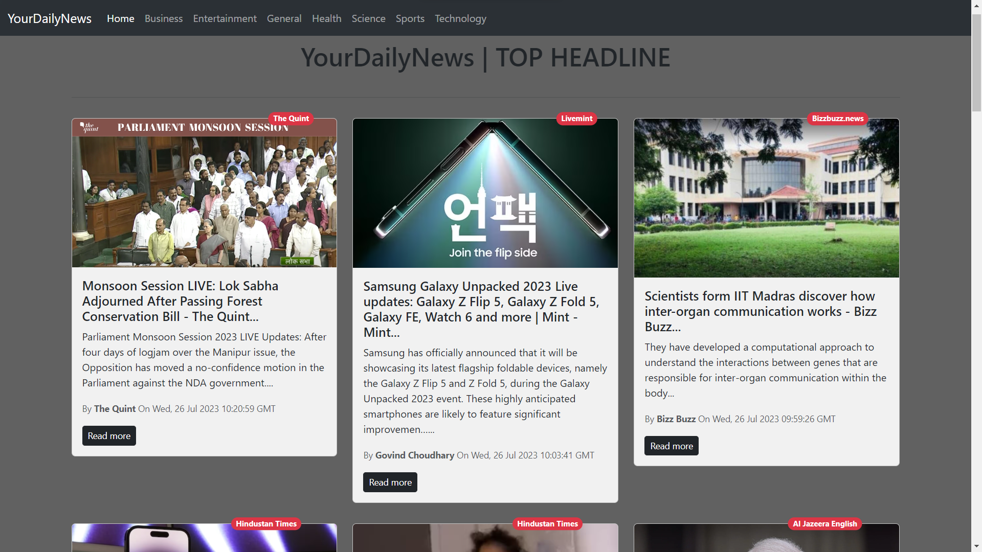 YourDailyNews browser mockup